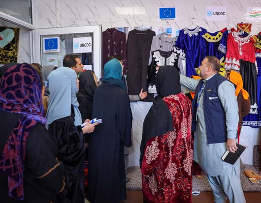 The vocational training hall at the Women and Children Drug Treatment Centre in Kabul, where women learn skills to support their rehabilitation and future livelihoods, 7 Dec 2024. Photo: WHO Afghanistan