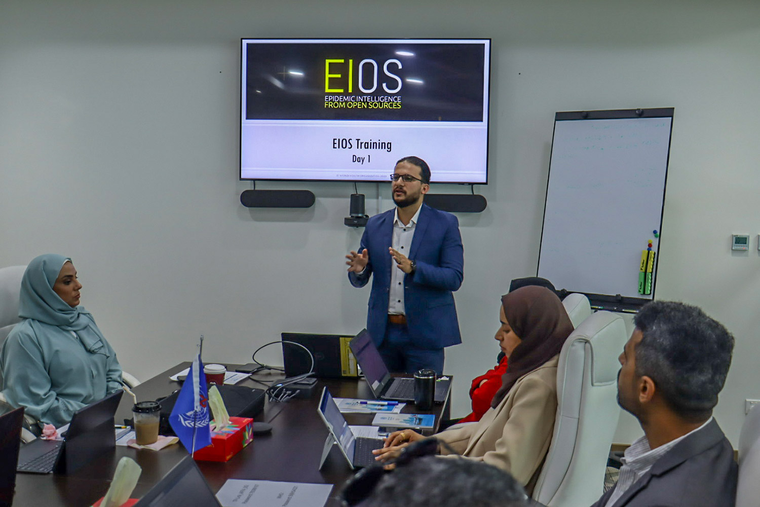 A Regional Office expert facilitated the refresher EIOS training sessions. Photo credit: WHO/WHO Bahrain