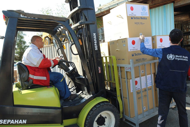 WHO delivered arterial blood gas analyzers to Islamic Republic of Iran in April. They are used to check how well a patient's lungs are able to move oxygen into the blood and remove carbon dioxide, vital information for monitoring critically ill COVID-19 patients.