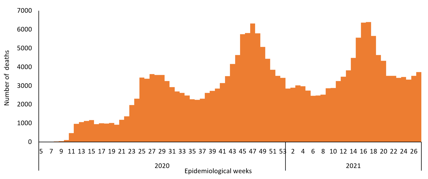 COVID-19 epidemiological weeks for deaths