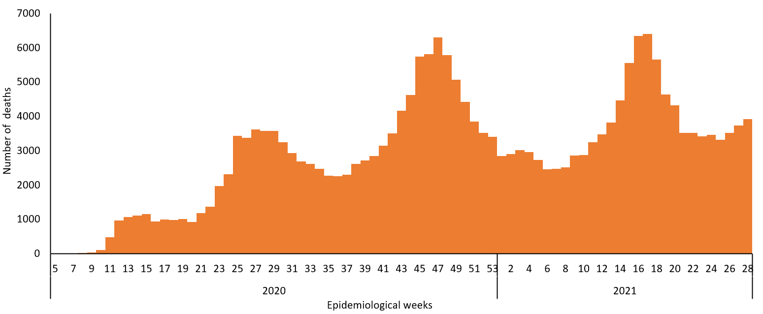 COVID-19 epidemiological weeks for deaths