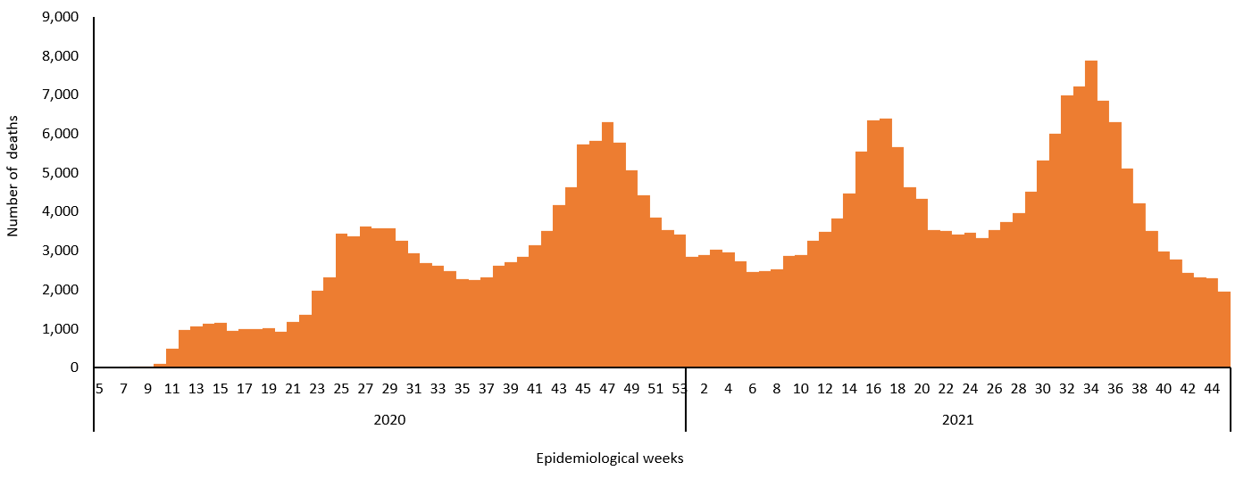 COVID-19 epidemiological weeks for deaths