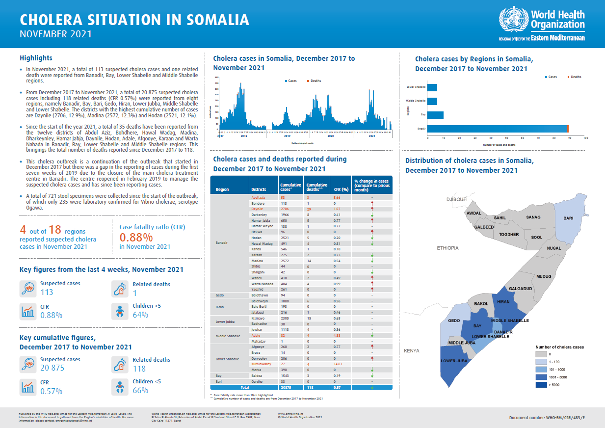 Cholera situation update for Somalia, September 2021