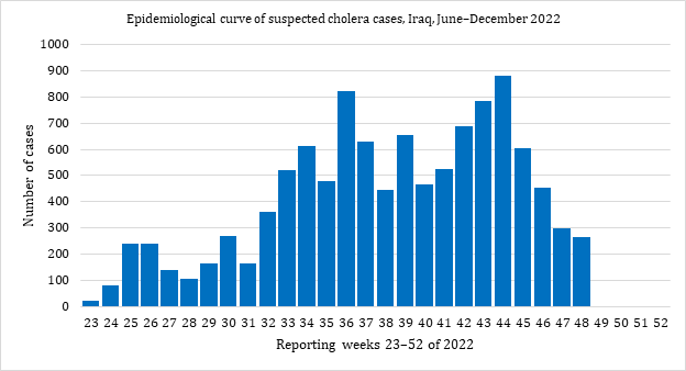 Fig. 4. Epidemiological curve of suspected cholera cases, Iraq, June–December 2022