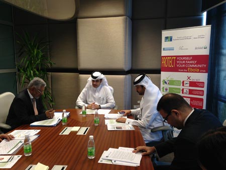 WHO experts and senior health officials at the Supreme Council for Health in Qatar during the Ebola preparedness assessment mission