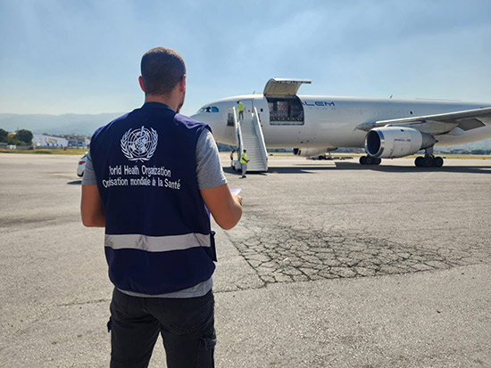 Ministry staff and partners at work in the PHEOC, focusing on health readiness and response to the current cross-border conflict. Photo credit: WHO/WHO Lebanon