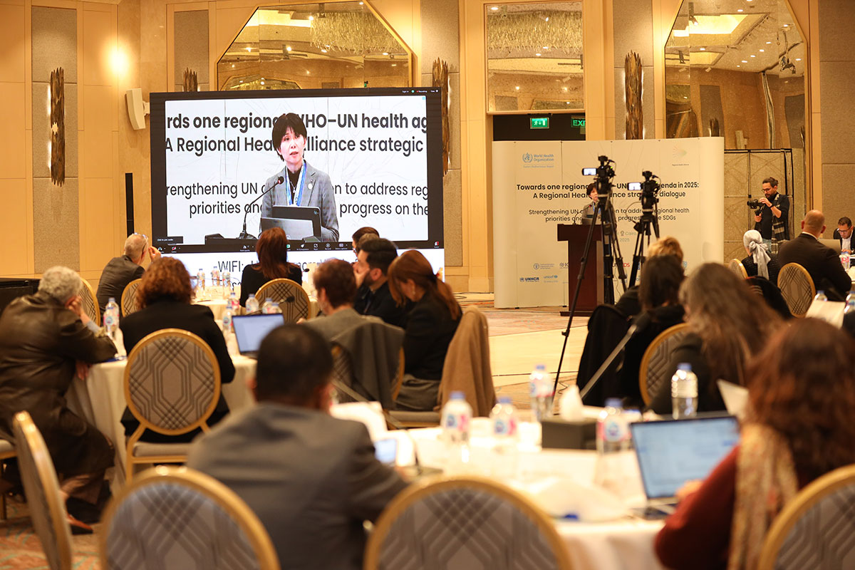 Participants listen to WHO Assistant Director-General for Access to Medicines and Health Products Dr Yukiko Nakatani. Photo credit: WHO