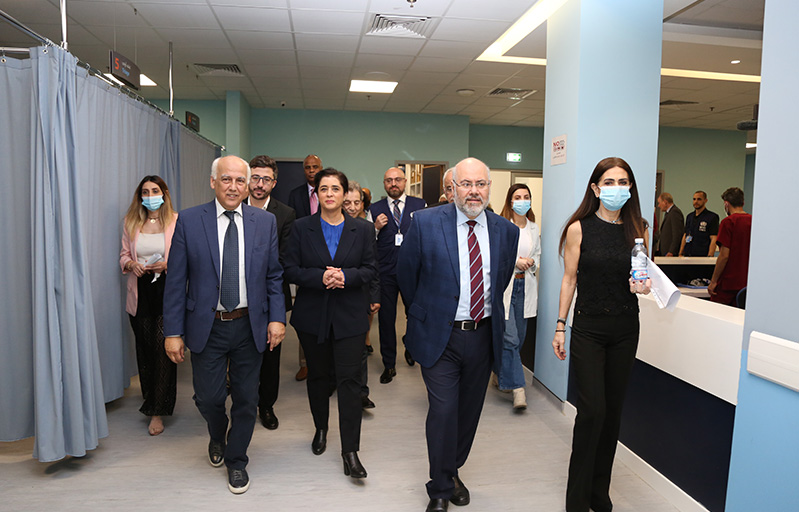 WHO Regional Director Dr Hanan Balkhy and Dr Firas Abiad (right) Minister of Public Health touring the Karantina Government Hospital. 