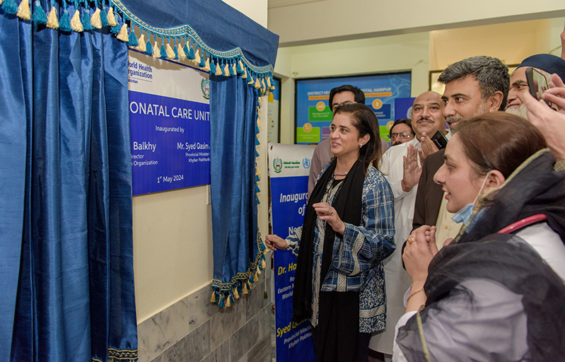 WHO Regional Director Dr Hanan Balkhy inaugurating the Neonatal Intensive Care Centre at the District Headquarter Hospital in Haripur, Pakistan.