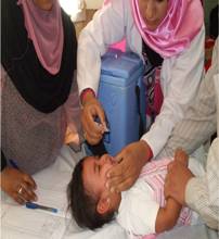 A child under 5 receiving polio drops 