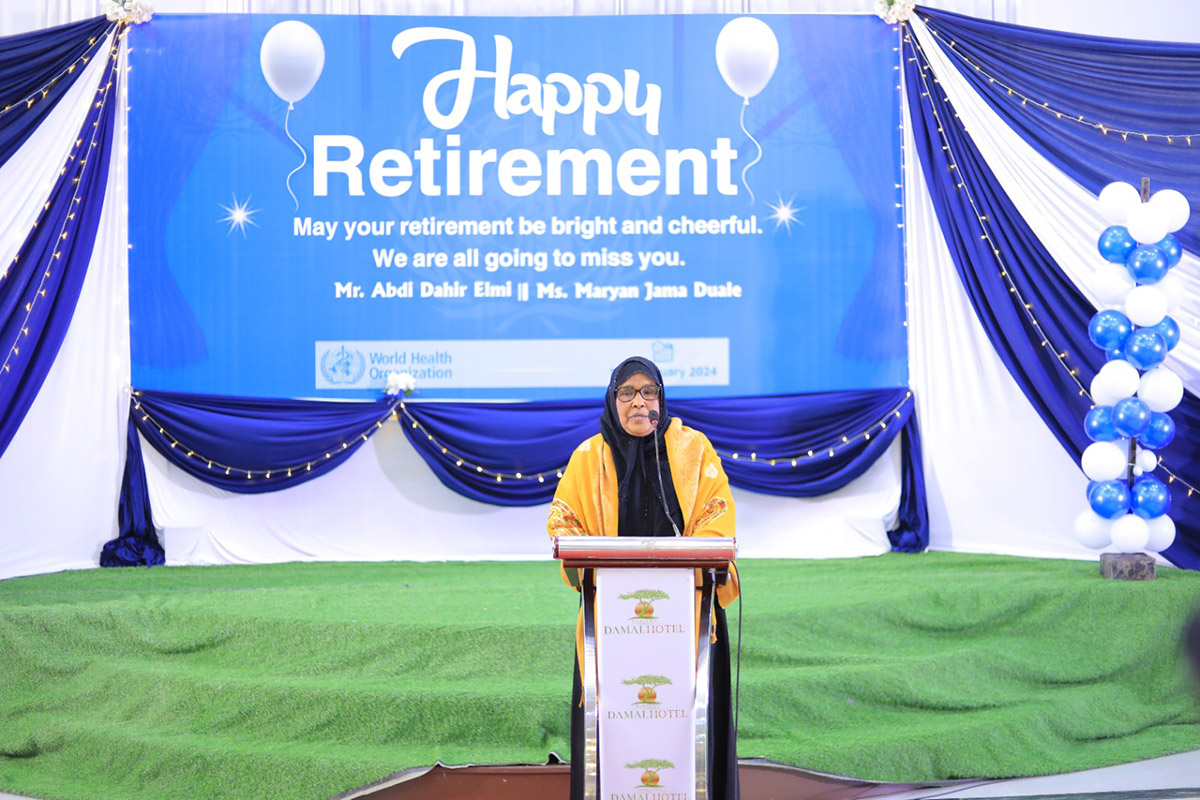 Maryam Jama Du’ale at her retirement farewell ceremony hosted by WHO Somalia in Hargeisa, Somaliland. Photo credit: WHO/WHO Somalia