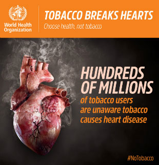 World No Tobacco Day 2018 infographic - Heart disease: Hundreds of millions of tobacco users are unaware tobacco causes heart disease